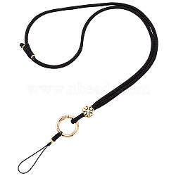 Polyester & Golden Alloy Mobile Straps, Black, 35.2cm(FIND-WH20004-52B)