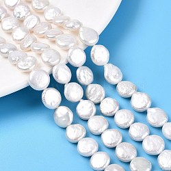 Natural Keshi Pearl Beads Strands, Cultured Freshwater Pearl, Baroque Pearls, Flat Round, Creamy White, 10~13.5x10~11.5x4~7.5mm, Hole: 0.6mm, about 16~18pcs/strand, 7.28~7.68 inch(18.5~19.5cm)(PEAR-S018-10A-01)