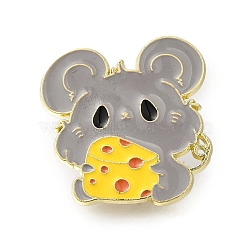 Zodiac Animal Enamel Pins, Zinc Alloy Animal Brooches for Backpack Clothes, Light Gold, Mouse, 26x25.5mm(JEWB-Q002-08KCG-A)