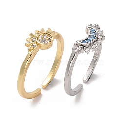 2Pcs 2 Style Cubic Zirconia Open Cuff Rings Set, Sun & Moon Matching Couple Rings, Platinum & Golden, Inner Diameter: 17~17.5mm, 1Pc/style(RJEW-B050-01)