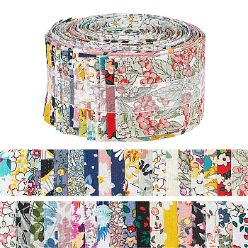 36Pcs Printed Flower Cotton Ribbon, for Hair Accessories Craft and Gift Wrapping, Mixed Color, 2-1/2 inch(63~64mm)