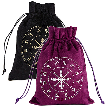 2Pcs 2 Colors Constellation Pattern Tarot Card Storage Bag, Velvet Tarot Drawstring Bags, Rectangle, Mixed Color, 18x13cm, 1pc/color