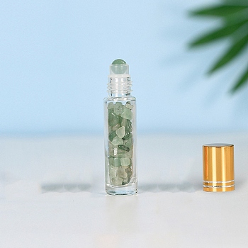 Natural Green Aventurine Roller Ball Bottles, with Plastic Cover, SPA Aromatherapy Essemtial Oil Empty Glass Bottle, 2x8.5cm, Capacity: 10ml(0.34fl. oz)