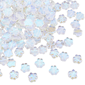 150Pcs Transparent Glass Beads, AB Color Plated, Cat Paw Prints, Clear AB, 11x12x4.5mm, Hole: 1mm