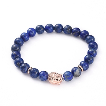 Buddha Natural Lapis Lazuli(Dyed) Beads Stretch Bracelets, with Brass Beads, 2-1/8 inch(54mm)