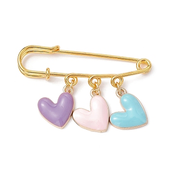 Heart Alloy Enamel Charms Safety Pin Brooch, Golden Iron Kilt Pin for Waist Pants Tightener Women, Colorful, 34x50mm