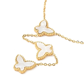 Synthetic Shell Butterfly Pendants Necklace, Ion Plating(IP) 304 Stainless Steel Jewelry for Women, Golden, 16.14 inch(41cm)