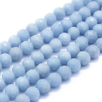 Natural Angelite Beads Strands, Anhydrite Beads, Faceted, Round, 7mm, Hole: 1mm, about 52~53pcs/Strand, 15.35 inch(39cm)