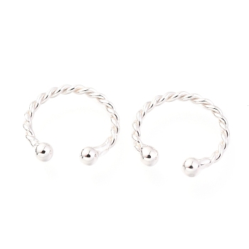 Rhodium Plated 925 Sterling Silver Cuff Earrings, Twisted with Round, Platinum, 12x2mm