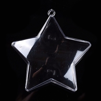 Openable Transparent Plastic Pendants, Fillable Plastic Bauble Christmas Ornament, Star, Clear, 80x77x35mm, Hole: 3mm