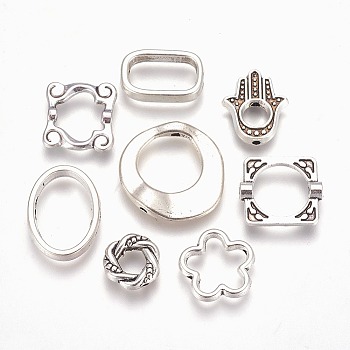 Tibetan Style Alloy Bead Frames, Mixed Shapes, Antique Silver, 10~22.5x9~21x2.5~4mm, Hole: 1~1.5mm, about 65~97pcs/100g
