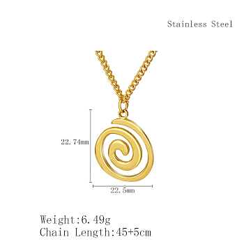 Stylish Stainless Steel Spiral Pendant Necklaces for Women, Real 18K Gold Plated, Flat Round, 17.72 inch(45cm)