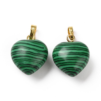Synthetic Malachite Pendants, with Golden Tone Brass Findings, Heart Charm, 18x15~15.5x6~8mm, Hole: 6x3mm