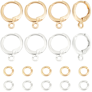 20Pcs 2 Color Brass Leverback Earring Findings, with Loops and 20Pcs Open Jump Rings, 925 Sterling Silver Plated & Real 18K Gold Plated, 14.5x11.5x2mm, Hole: 1.8mm, Pin: 0.8mm, 10Pcs/color