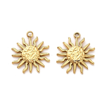 304 Stainless Steel Pendants, Sun Charm, Ion Plating(IP), Real 14K Gold Plated, 15.5x13.5x1.5mm, Hole: 1.5mm