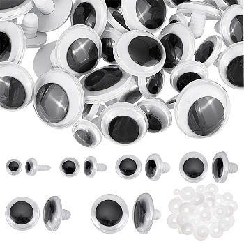 Elite 40 sets 4 style Plastic Doll Wiggle Googly Eyes, Craft Safety Eyes, for Crafts, Crochet Toy and Stuffed Animals, Half Round, White, 13~15x10~23mm, Pin: 3~6mm, Gasket: 8.5~21x1.5~3.5mm, Hole: 2.8~6mm, 2pcs/set, 10 sets/style