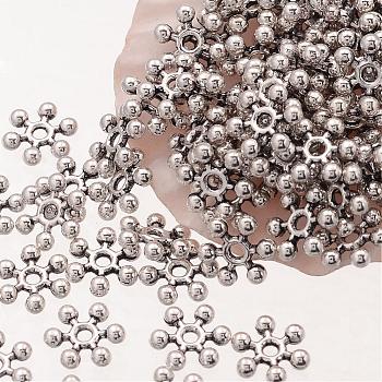 Snowflake Tibetan Silver Spacer Beads, Lead Free & Cadmium Free, Antique Silver, about 7.5mm wide, 2mm long, Hole: 1mm