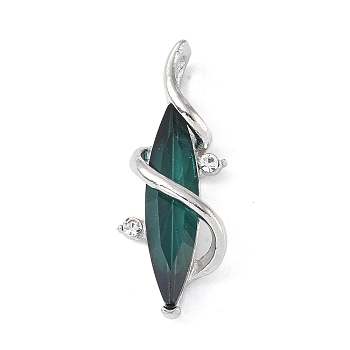 Alloy Pendants, with Glass, Horse Eye, Teal, 32x7x12mm, Hole: 3x4mm