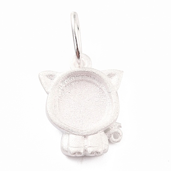 925 Sterling Silver Pendant Cabochon Settings, Chinese Zodiac Sign, Pig, 13x10x2.2mm, Inner Diameter: 3.5mm Hole: 5x0.6mm