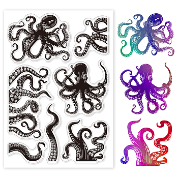 Custom PVC Plastic Clear Stamps, for DIY Scrapbooking, Photo Album Decorative, Cards Making, Octopus, 160x110x3mm