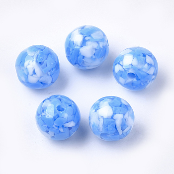 Resin Beads, Imitation Gemstone Chips Style, Round, Dodger Blue, 20mm, Hole: 2.5mm