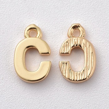 Brass Charms, Letter, Nickel Free, Real 18K Gold Plated, Letter.C, 8~8.5x5x1.5mm, Hole: 0.8mm