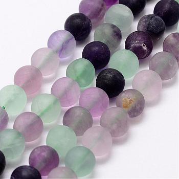 Natural Fluorite Bead Strands, Round, Frosted, 10mm, Hole: 1mm, about 38pcs/strand, 15.3 inch(39cm)