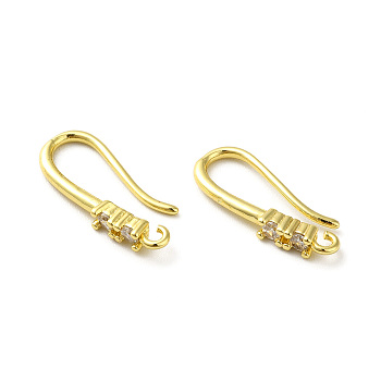 Brass Micro Pave Clear Cubic Zirconia Earring Hooks, Ear Wire, with Loops, Real 18K Gold Plated, 18mm, Hole: 1.2mm, 18 Gauge, Pin: 1mm