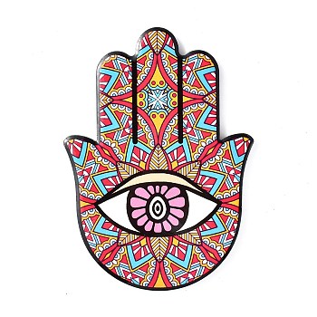Hamsa Hand/Hand of Miriam with Evil Eye Pattern Porcelain Cup Mats, Anti-Slip Heat Resistant Cork Bottom Coasters, Indian Red, 144x105x7.5mm