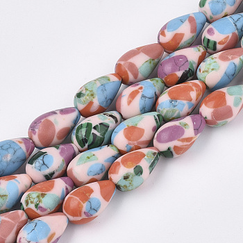 Synthetic Gemstone Beads Strands, Dyed, Teardrop, Colorful, 16~16.5x10mm, Hole: 1mm, about 25pcs/strand, 16.1 inch
