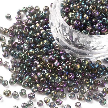 Round Glass Seed Beads, Transparent Colours Rainbow, Round, Dark Gray, 3mm