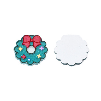 Printed Acrylic Cabochons, with Glitter Powder, Christmas Style, Christmas Wreath, Light Sea Green, 19.5x19.5x2mm