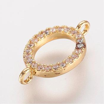 Brass Micro Pave Cubic Zirconia Links, Ring, Golden, 14x8x2.5mm, Hole: 1mm