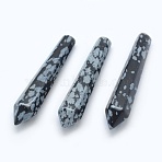 Natural Snowflake Obsidian Pointed Beads, Healing Stones, Reiki Energy Balancing Meditation Therapy Wand, Bullet, Undrilled/No Hole Beads, 50.5x10x10mm(G-E490-E16)