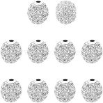 Rack Plating Brass Cubic Zirconia Beads, Long-Lasting Plated, Round, Platinum, 9.5~10x9~9.5mm, Hole: 2mm, 10pcs/box(ZIRC-NB0001-01P)