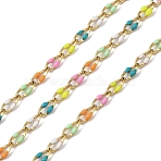 Ion Plating(IP) 304 Stainless Steel Enamel Link Chain, with Spool, Soldered, Mixed Color, 9x3.8x2mm(CHS-H027-01G-02)