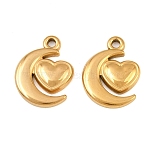 304 Stainless Steel Pendants, Heart & Moon Charms, Ion Plating(IP), Real 18K Gold Plated, 19x14.5x2.5mm, Hole: 1.8mm(SA-CBAE7EB-08G)