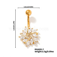 Shiny Brass Crystal Rhinestone Belly Button Rings, Piercing Navel Rings, Barbell Body Jewelry for Women, Flower, 29x16mm(CZ7821-7)