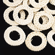 Handmade Reed Cane/Rattan Woven Linking Rings, For Making Straw Earrings and Necklaces,  Ring, Lemon Chiffon, 37~43x4~5mm, Inner Diameter: 19~24mm(X-WOVE-T005-06B)