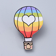 Acrylic Safety Brooches, with Iron Pin, Hot-air Balloon, Colorful, 45x30x7mm, Pin: 0.8mm(JEWB-D006-B12)