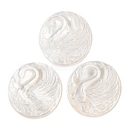 Natural White Shell Cabochons, Flat Round with Carved Swan, Seashell Color, 31x29x2mm(SSHEL-C012-10)