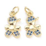 Brass Micro Pave Cubic Zirconia Pendants, Long-Lasting Plated, Blue, Little Boy, Real 18K Gold Plated, 14x8x2mm, Hole: 3.2mm(ZIRC-J041-16F)