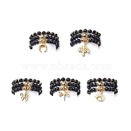 15Pcs 5 Set Natural Black Onyx & Synthetic Hematite Beaded Stretch Rings Set, Moon & Tree & Butterfly & Dragonfly & Eye 304 Stainless Steel Charms Stackable Rings for Women, US Size 8 1/2(18.5mm)(RJEW-JR00521)