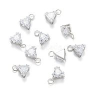 Brass Clear Cubic Zirconia Charms, Long-Lasting Plated, Triangle, Platinum, 9x6.5x4.5mm, Hole: 2mm(ZIRC-G170-15P)