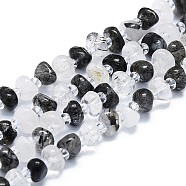 Natural Black Rutilated Quartz Beads Strands, with Seed Beads, Flat, 7~8x7~8x3~5mm, Hole: 1mm, about 60pcs/strand, 15.35''(39cm)(G-K245-H02-05)
