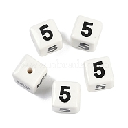 Porcelain Beads, Square with Number, Number, 9x9x9mm, Hole: 1.8mm(PORC-R003-07-05)