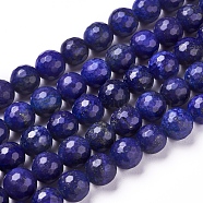 Natural Lapis Lazuli Beads Strands, Dyed, Faceted, Round, 10mm, Hole: 1mm, about 37pcs/strand, 14.9 inch~15.1 inch(G-D840-38-10mm)