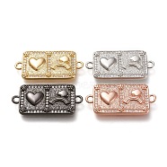 Brass Micro Pave Cubic Zirconia Links Connectors, Rectangle with Heart & Rainbow, Clear, Mixed Color, 31.5x15x3mm, Hole: 2.5mm(ZIRC-F116-28)