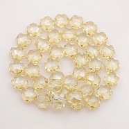 Hexagon Electroplate Full Rainbow Plated Glass Beads Strands, Faceted, Light Yellow, 15x14x8mm, Hole: 1mm, about 50pcs/strand, 23.6 inch(EGLA-P015-F01)