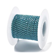 Iron Rhinestone Glass Cup Chain, with Spool, Denim Blue, 2x2~2.5x2mm, about 16.40 Feet(5m)/Roll(CH-U001-01H)